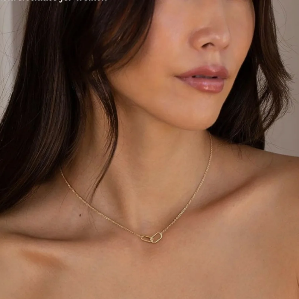 Gold Necklace for Women Trendy 14K Gold Plated Dainty Paper Clip Necklace - Picture 6 of 7